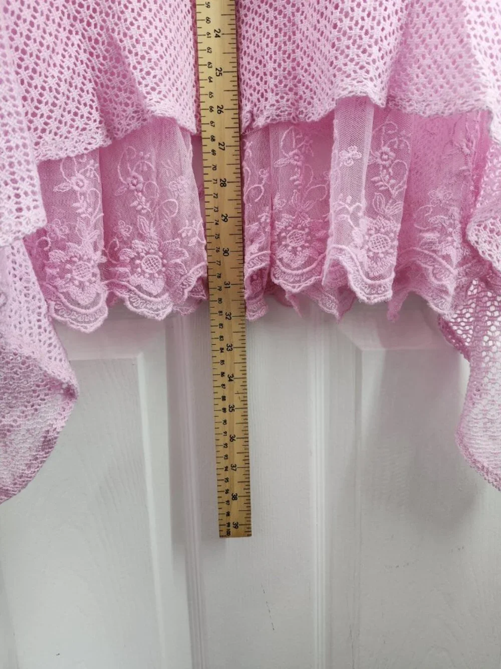 Pink Pineapple gauzy pink layered tank xl lacy hem - Picture 6 of 8